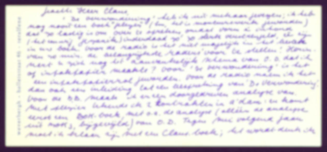 Handgeschreven brief van Julien Weverbergh aan Hugo Claus