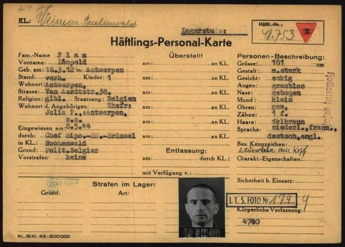 Leopold Flam - gevangenenkaart Buchenwald