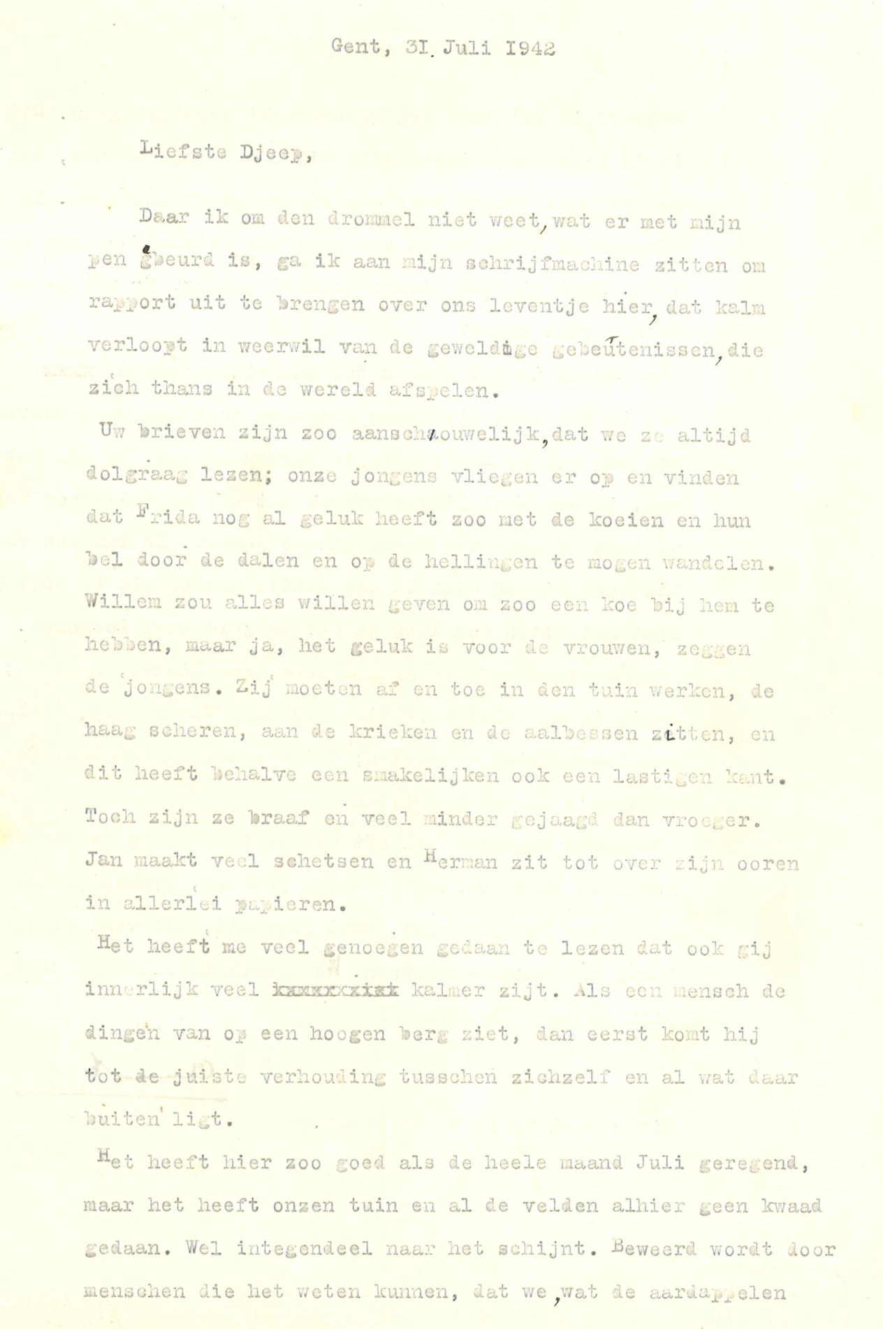 Brief van A.Burssens aan zijn echtgenote Gabriella Janssens (die hij Djeep noemde)