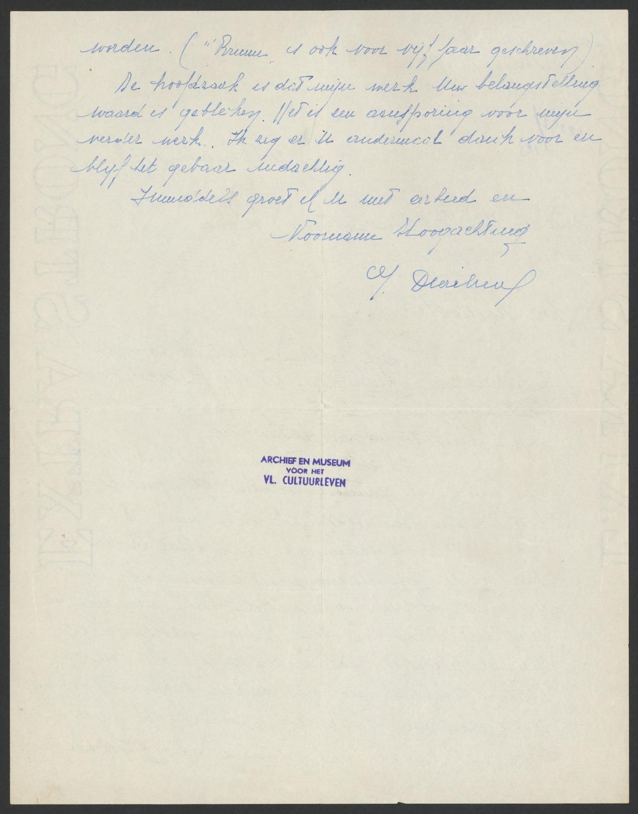 Bladzijde 2 van de brief uit 1939 van Duribreux naar Fernand Toussaint de Boelaere