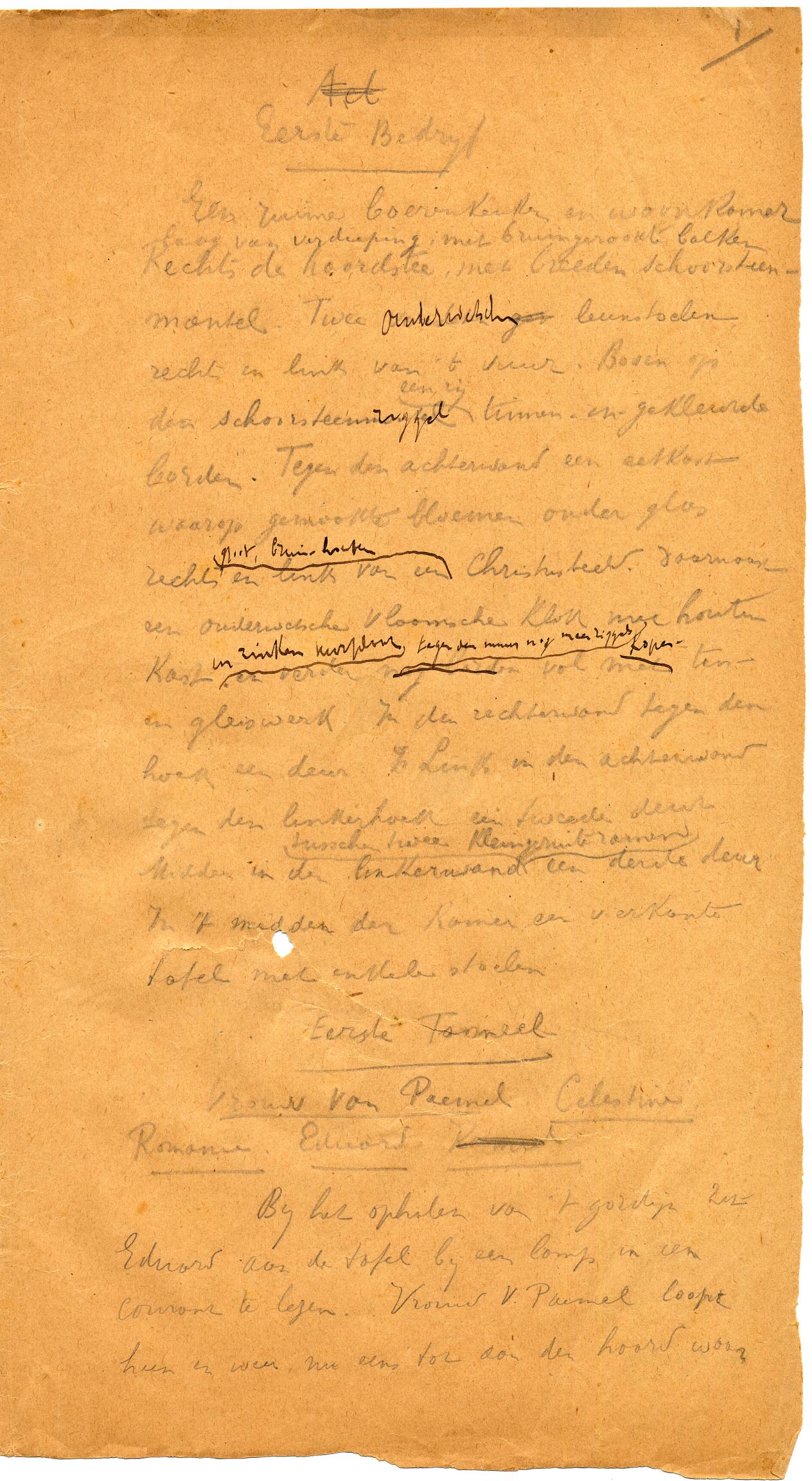 Cyriel Buysse: Het gezin Van Paemel, kladhandschrift