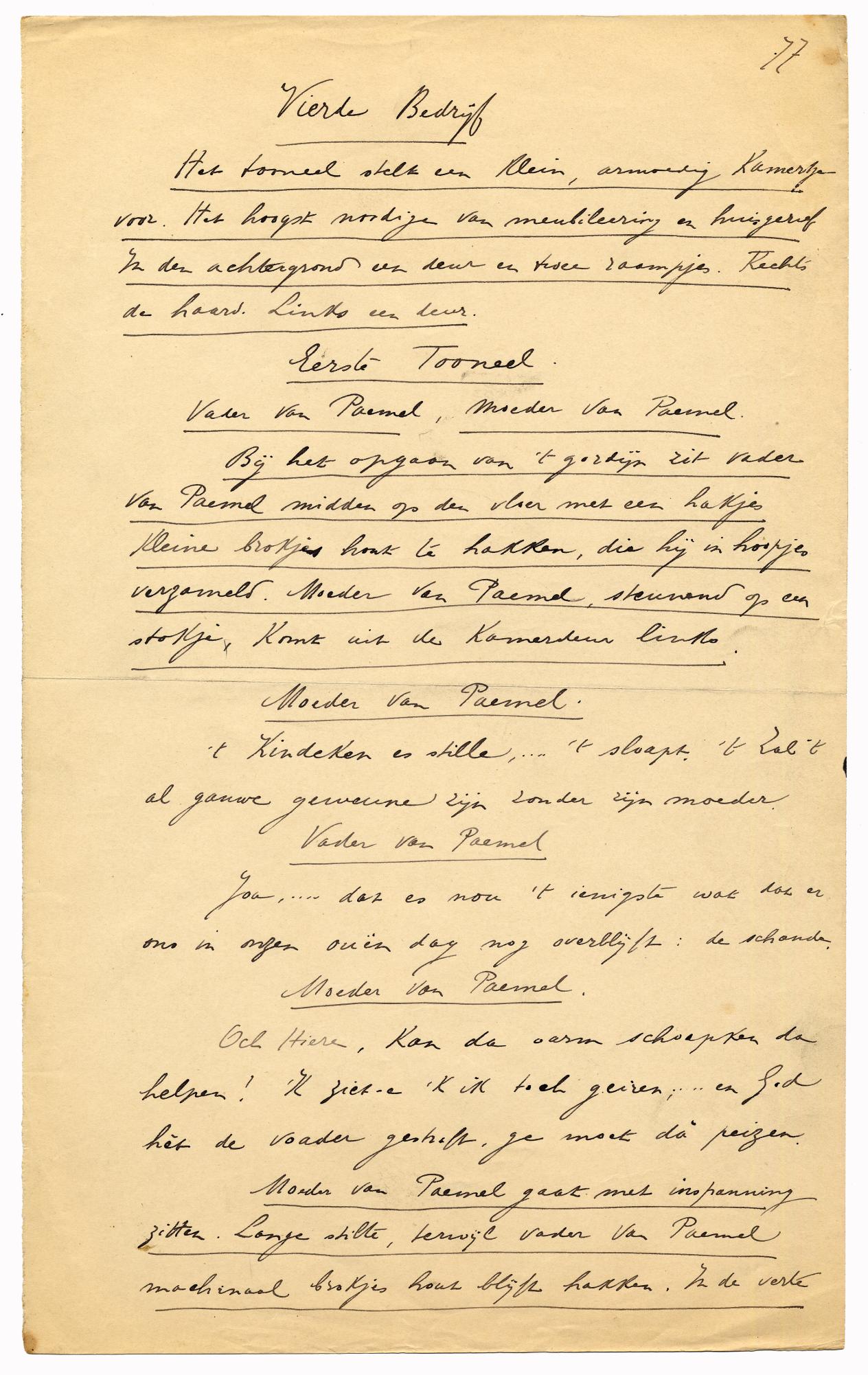 Cyriel Buysse: Het gezin Van Paemel, nethandschrift
