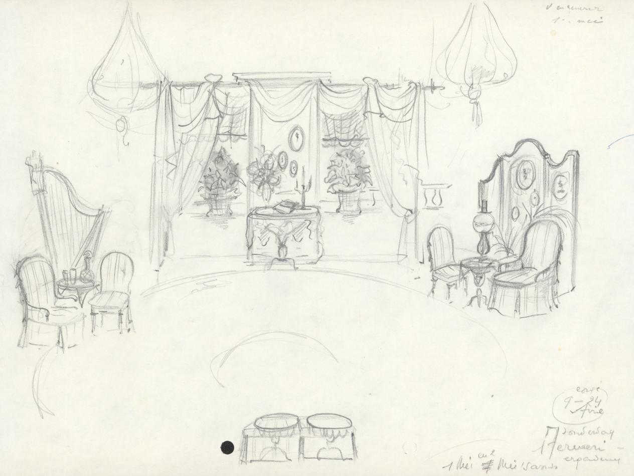 Gedetailleerde schets van een decor