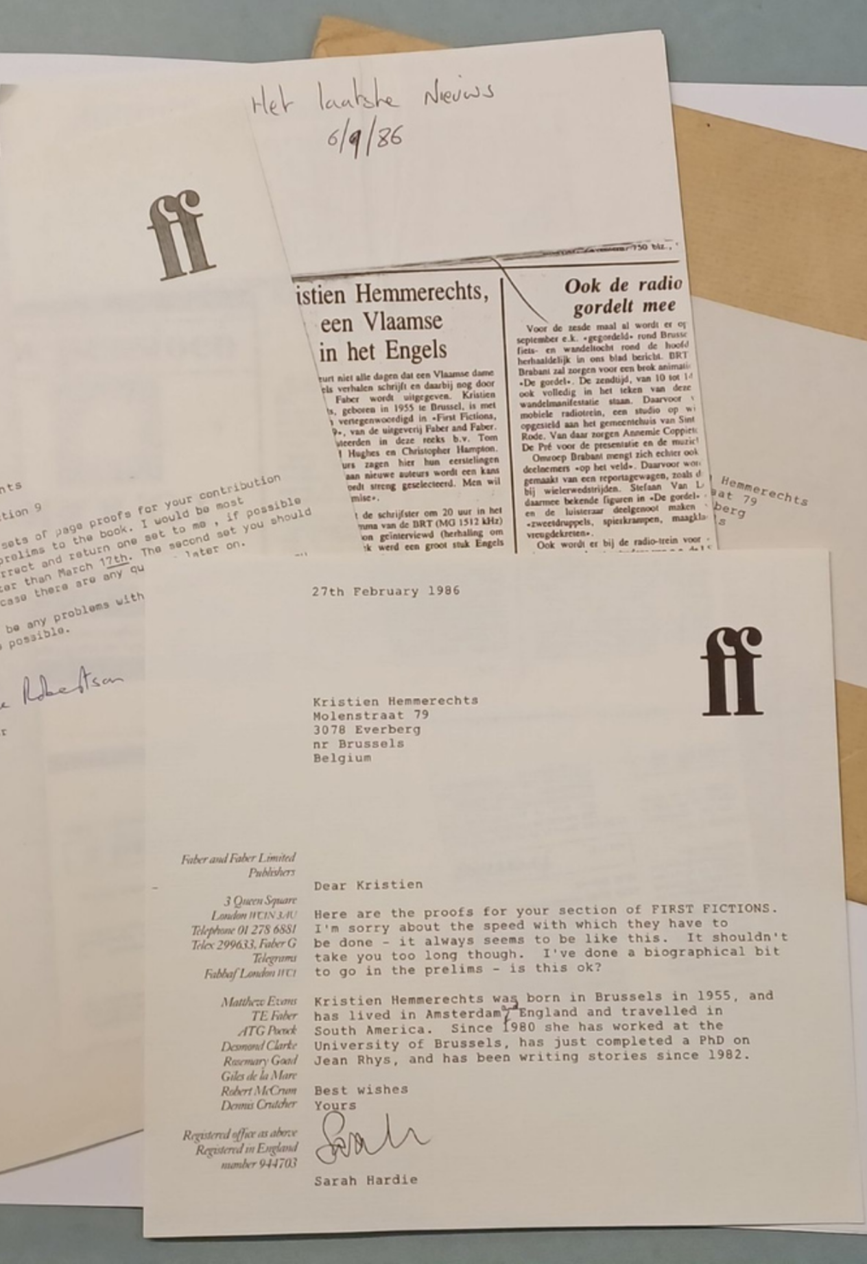 Briefwisseling en krantenknipsels uit het archief van Hemmerechts