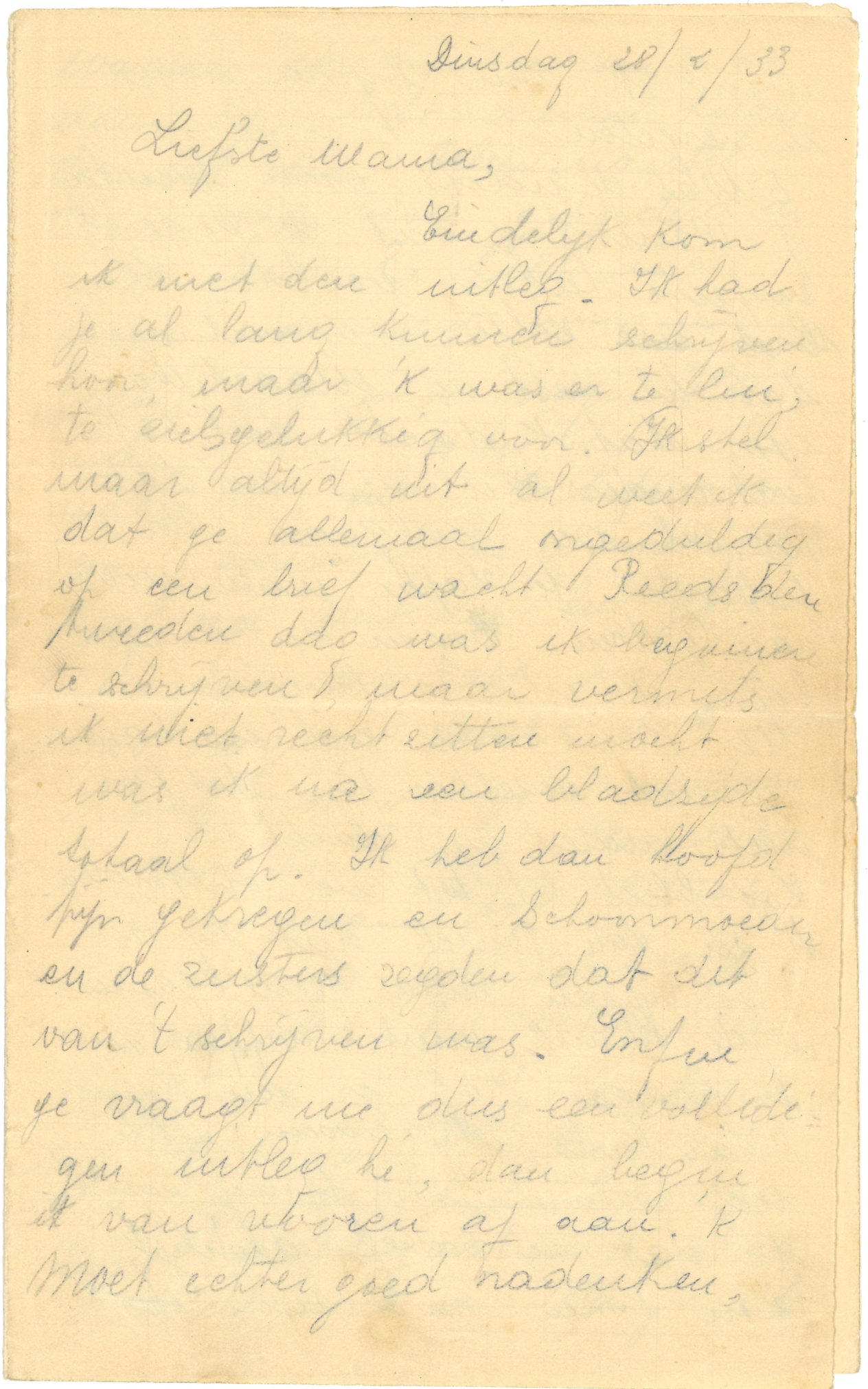 Deel van de brief van Adèle de Ridder aan haar moeder over de bevalling van haar zoon Jan Maniewski