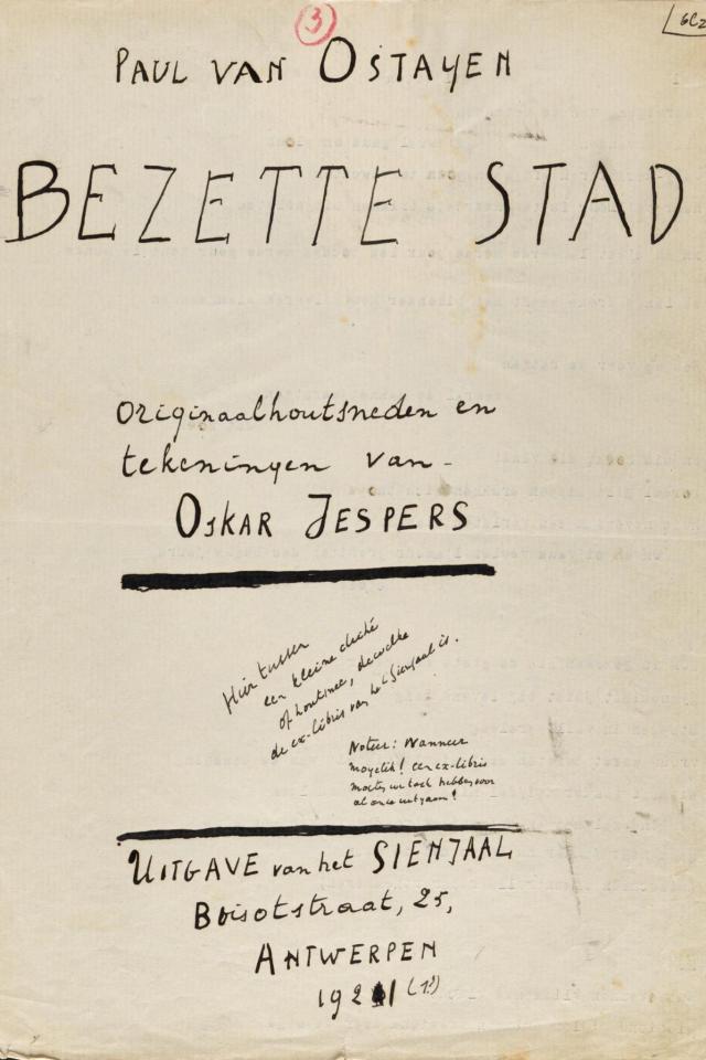 Foto van de voorpagina van het manuscript Bezette stad