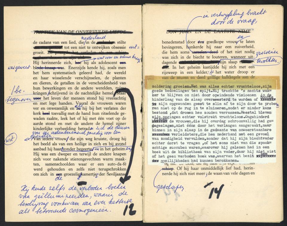 Hubert Lampo, verbeterde drukproef van Don Juan en de laatste nimf, 1942.