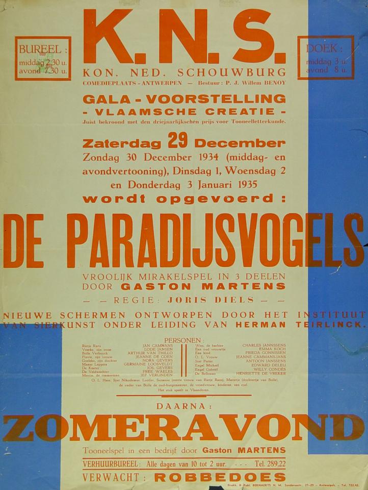 Affiche 'De Paradijsvogels', KNS, 1934