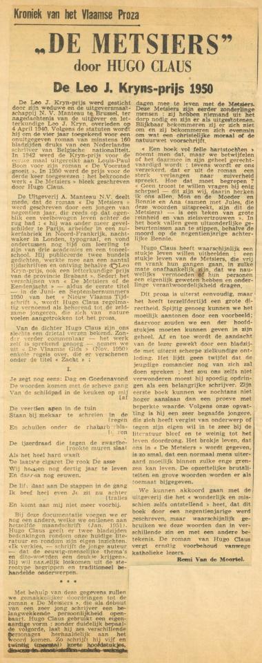 De Metsiers, artikel De Gentenaar 25/26.3.1951