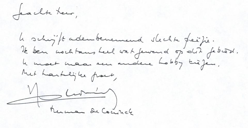 Brief Herman de Coninck, 11 maart 1992 (uitsnede)