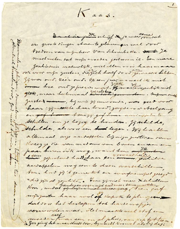De eerste pagina van de novelle 'Kaas' van Willem Elsschot
