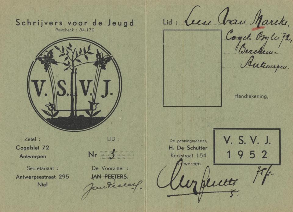Lidkaart VSVJ van Leen van Marcke