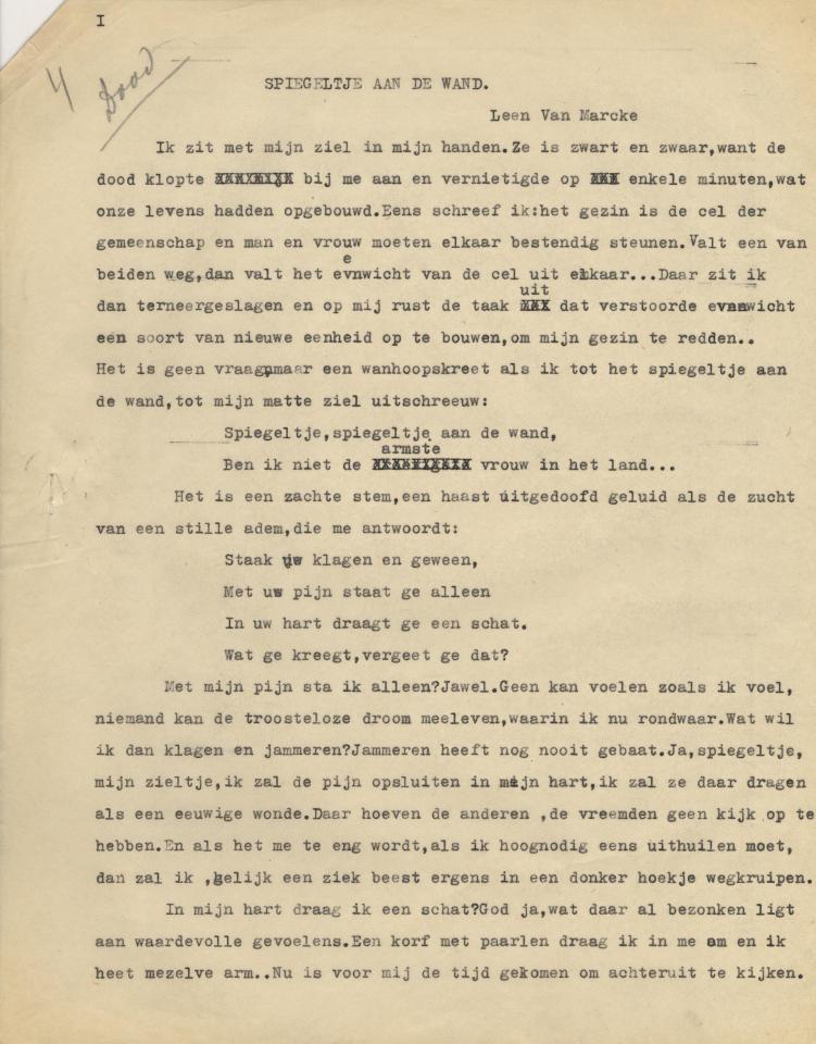 Leen van Marcke: Spiegeltje aan de wand