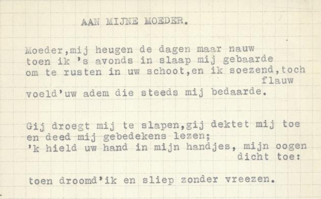 Willem Elsschot: gedicht 'Aan mijne moeder', handschrift