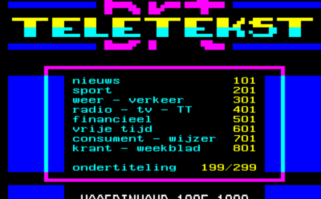 Het beginscherm van Teletekst op BRT