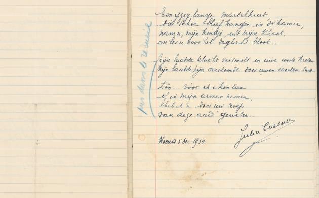 Julia Tulkens: handschrift gedicht uit 'Ontvangenis'