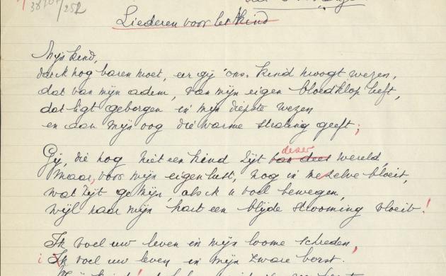 Julia Tulkens: Liederen voor het kind uit 'Ontvangenis', handschrift