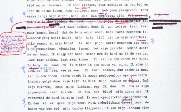Kristien Hemmerechts: bevallingsscène uit 'Een zuil van zout', typoscript