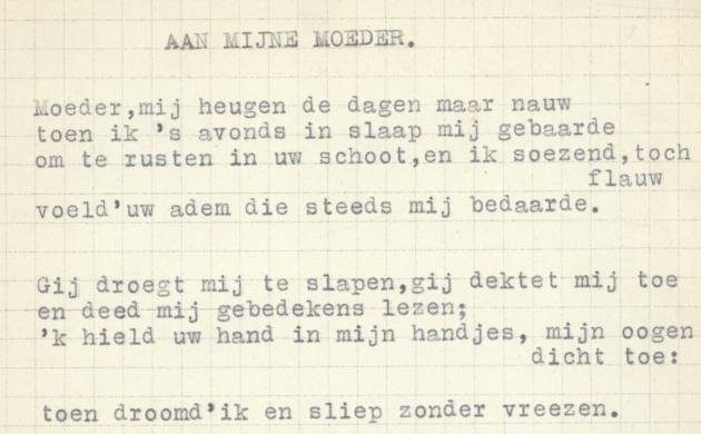 Willem Elsschot: gedicht 'Aan mijne moeder', handschrift