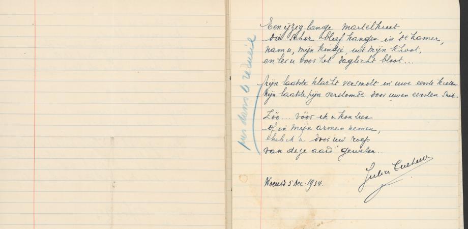 Julia Tulkens: handschrift gedicht uit 'Ontvangenis'