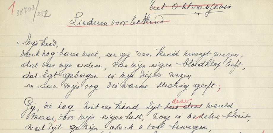 Julia Tulkens: Liederen voor het kind uit 'Ontvangenis', handschrift