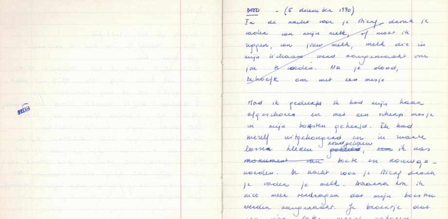Kristien Hemmerechts, eerste versie van 'Sprookje', handschrift