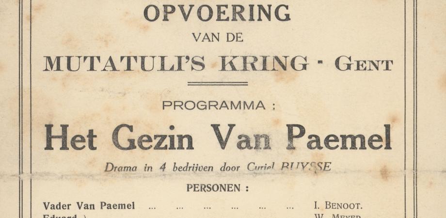 Multatuli's Kring: vliegend blaadje voor de opvoering 'Het gezin Van Paemel', 1914