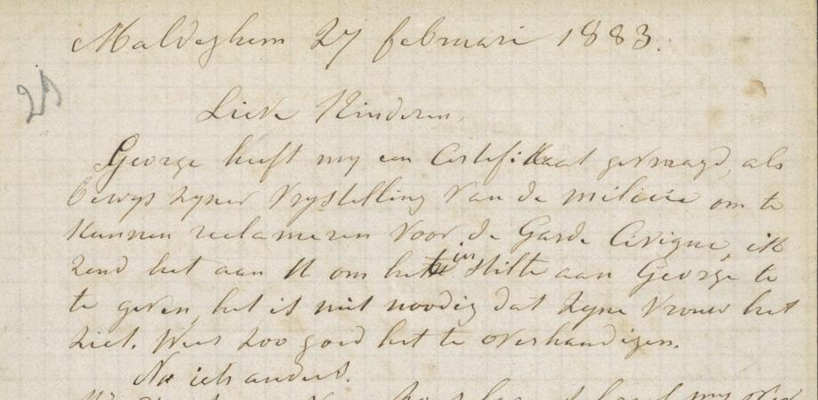 Brief van JD Courtmans-Berchmans aan Emile Courtmans en zijn vrouw Antonia Van Leemputten,  27.02.1883