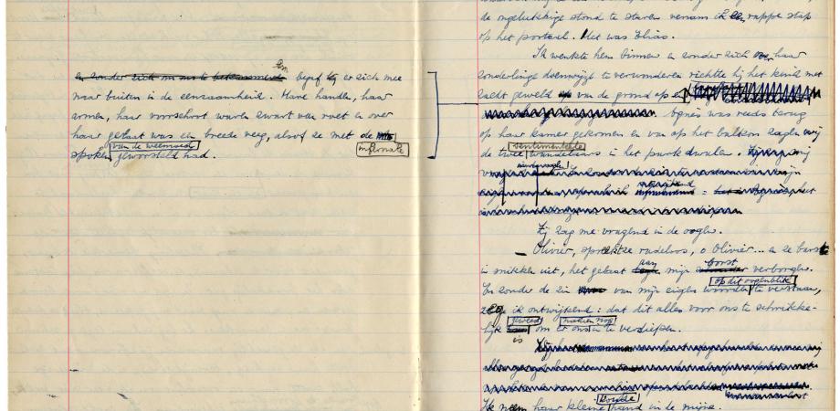 Pagina’s uit een van de in 2013 opgedoken cahiers met hoofdstukken van Elias in (klad)handschrift [1936]